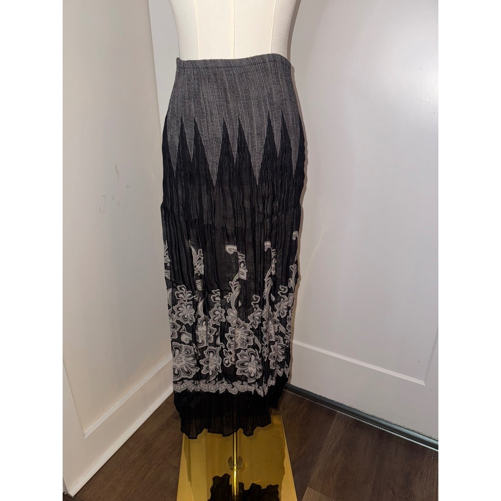 MSK Women's Black‎ Gray Pleated Maxi Skirt Floral Pattern Size XL